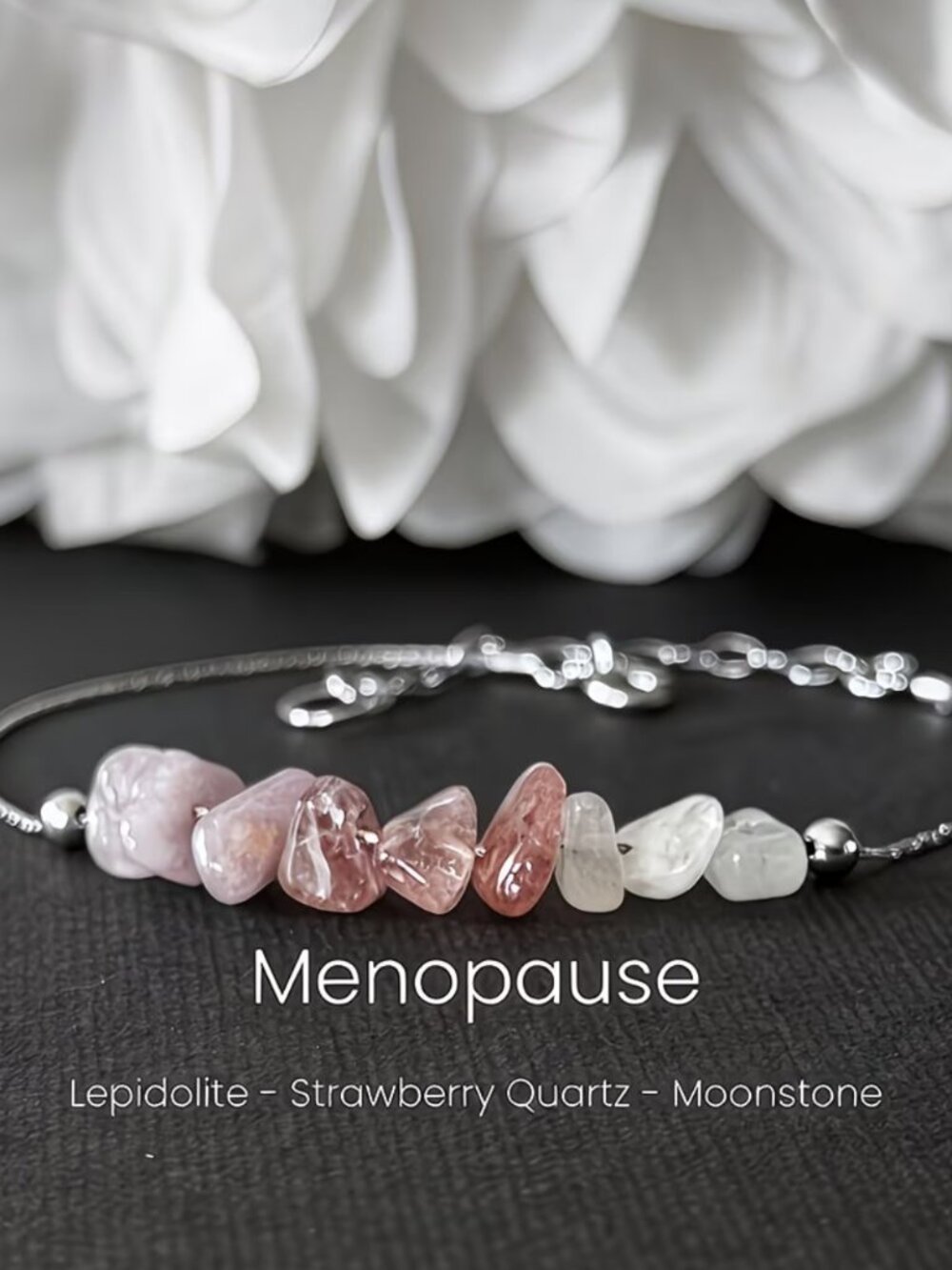 Menopause Bracelet Hormone Balancing Raw Strawberry Quart & Moonstone Crystal
